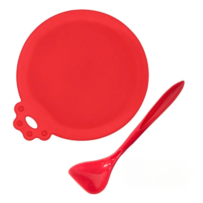 2Pcs/Set Reusable Pet Food Can Cover Silicone Dogs Cats Storage Tin Cap Lid Seal Cover with Spoon