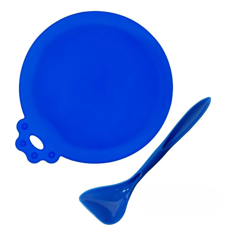 2Pcs/Set Reusable Pet Food Can Cover Silicone Dogs Cats Storage Tin Cap Lid Seal Cover with Spoon