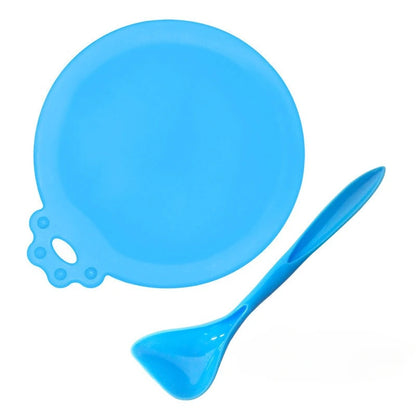 2Pcs/Set Reusable Pet Food Can Cover Silicone Dogs Cats Storage Tin Cap Lid Seal Cover with Spoon