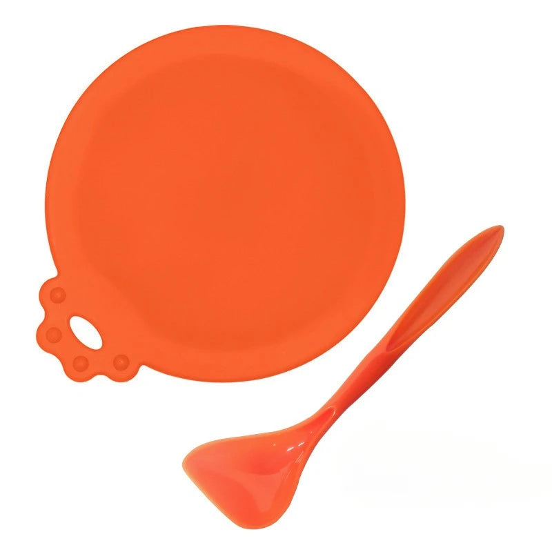 2Pcs/Set Reusable Pet Food Can Cover Silicone Dogs Cats Storage Tin Cap Lid Seal Cover with Spoon
